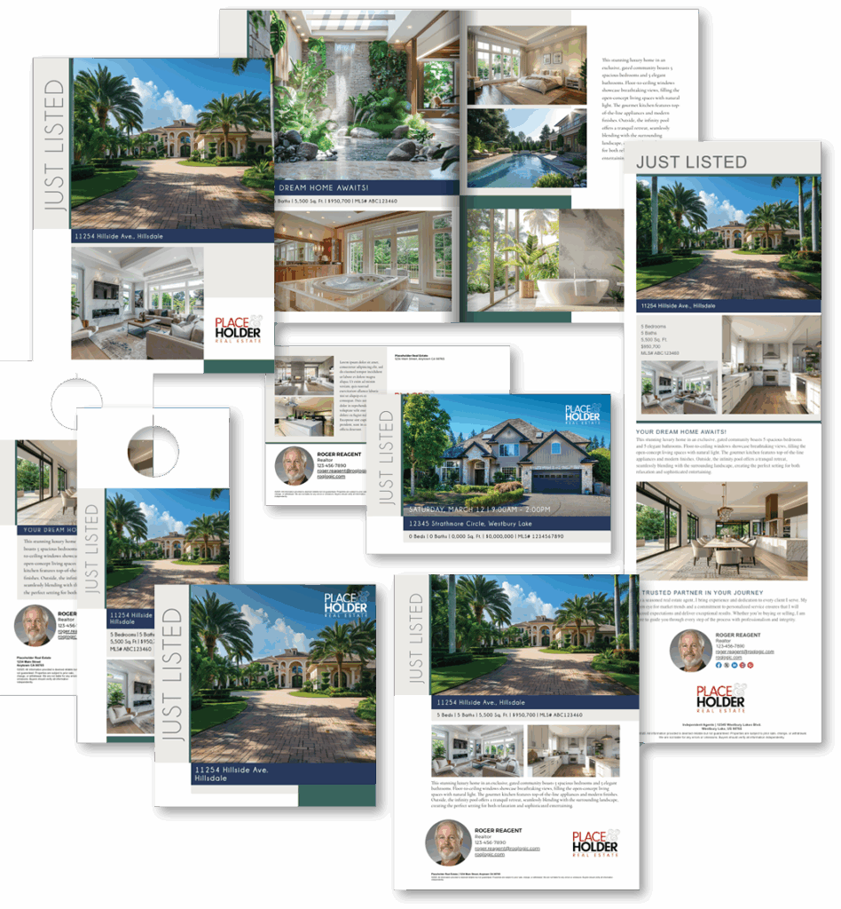 Real estate flyer, postcard and social media templates for agents
